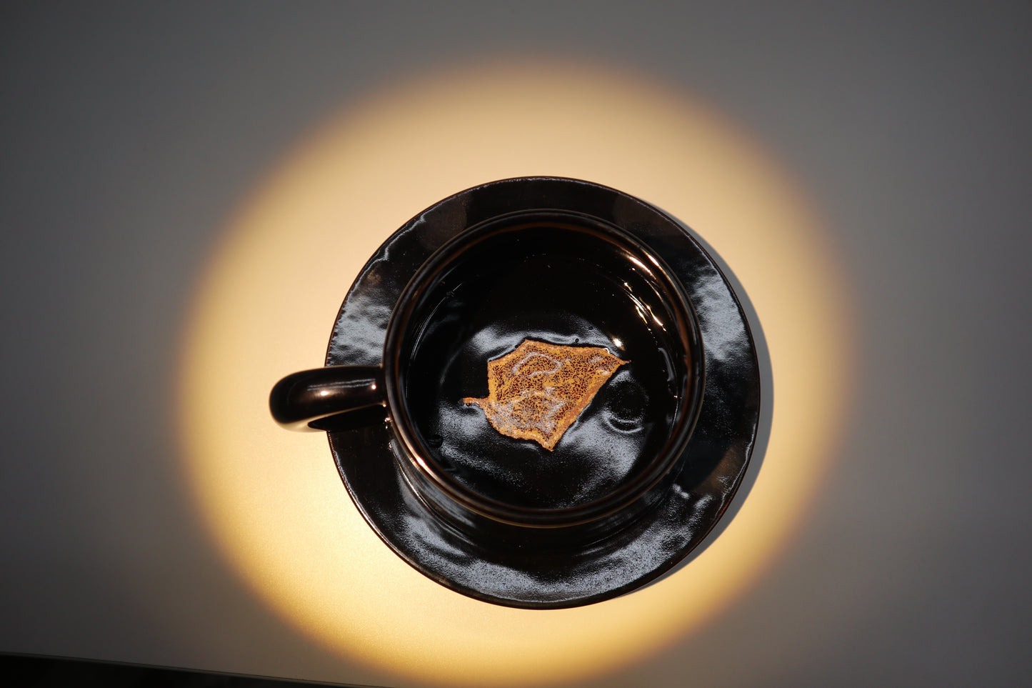 Flou • Handmade Black Ceramic Mug with Real Leaf Imprint • Real Leaf Fired into Ceramic • Artisan Pottery • Rustic Black Glaze Coffee Mug