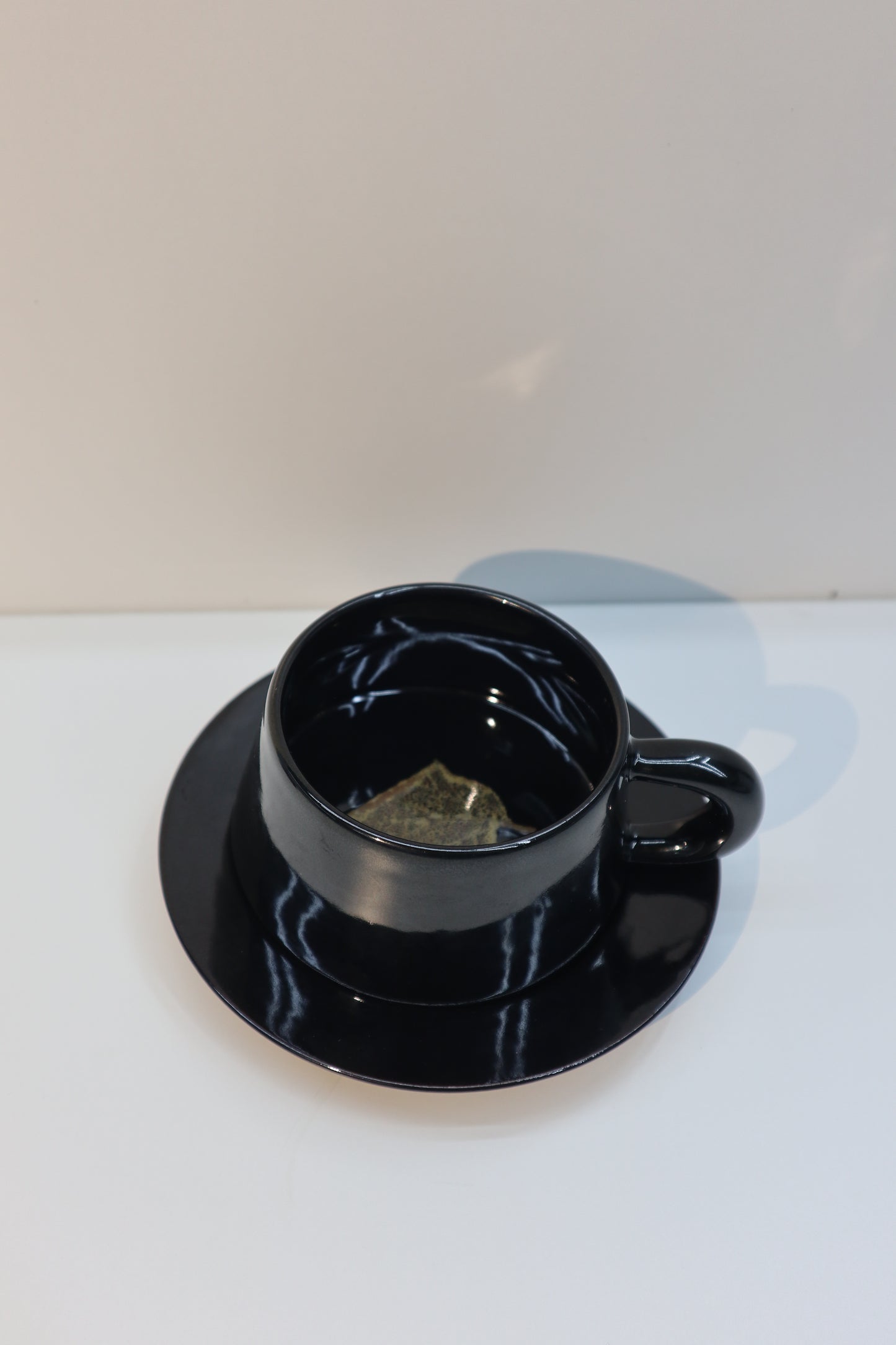 Flou • Handmade Black Ceramic Mug with Real Leaf Imprint • Real Leaf Fired into Ceramic • Artisan Pottery • Rustic Black Glaze Coffee Mug