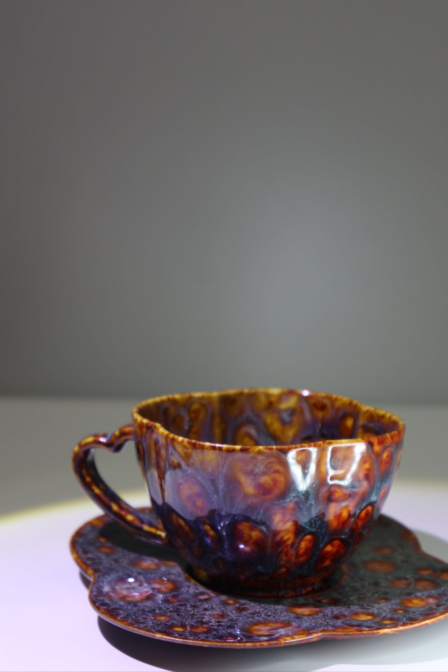 Flou • Handcrafted Ceramic • Mug Saucer Set – Unique Glaze • Artisan Stoneware • Vintage-Style Stoneware Coffee Cup • Sculptural Pottery