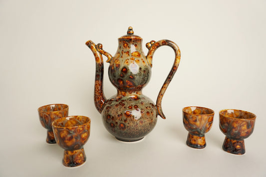 Chinese Antique-Style Ceramic Wine Pot & Cups Set