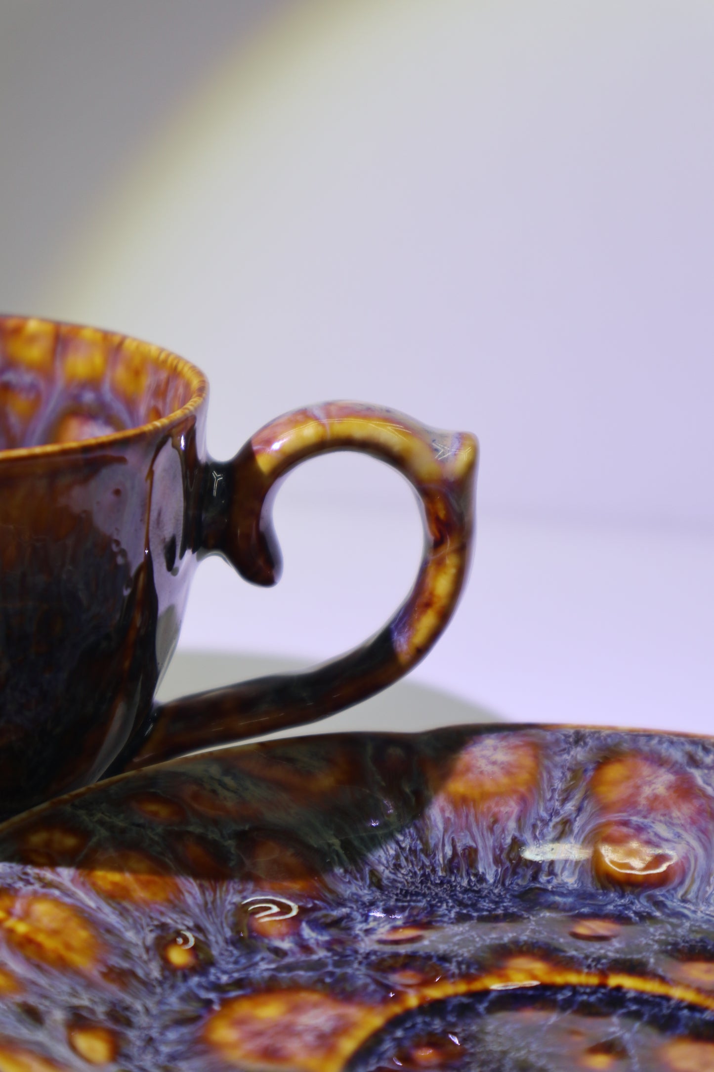 Flou • Handcrafted Ceramic • Mug Saucer Set – Unique Glaze • Artisan Stoneware • Vintage-Style Stoneware Coffee Cup • Sculptural Pottery