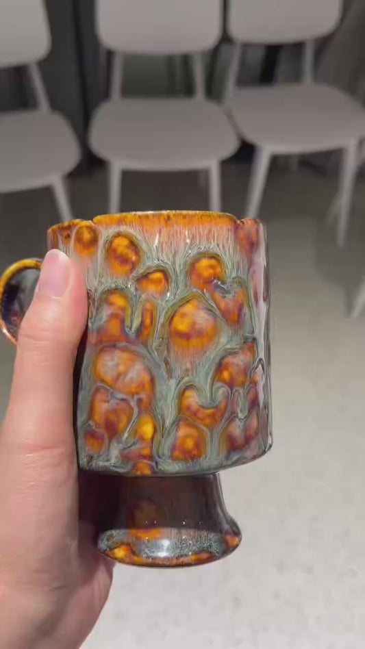 Flou • Handmade Marbled Amber Glaze Ceramic • Mug Unique Glaze • Artisan Stoneware • Vintage-Style Stoneware Coffee Cup • Sculptural Pottery